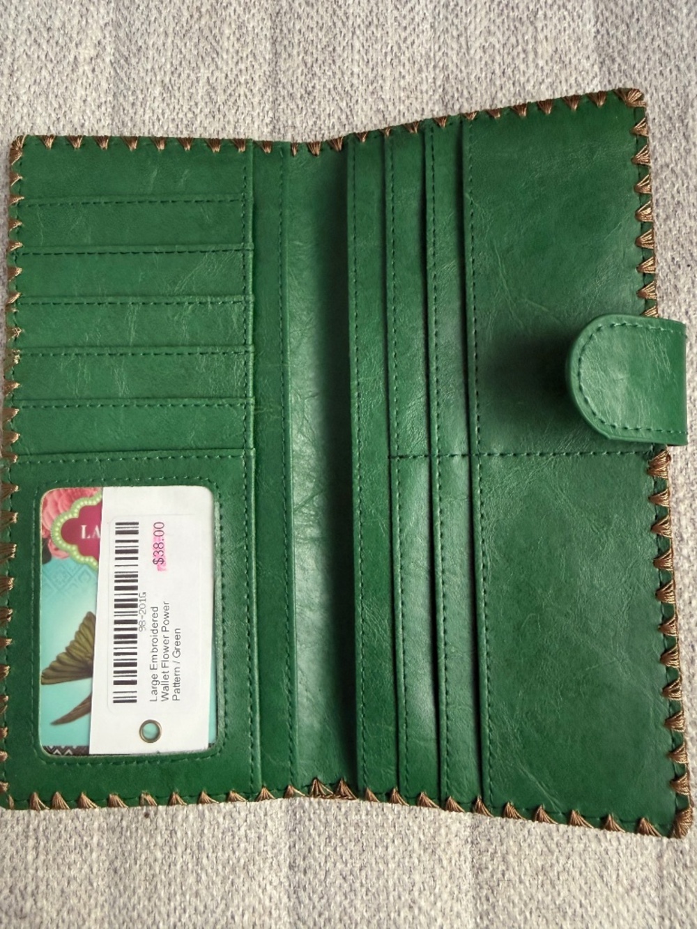 Lavishy NWT Large Embroidered Green with Flower Wallet - Picture 2 of 5
